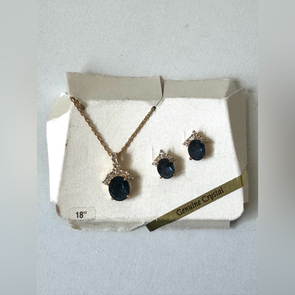 Roman Brand Elegant Blue Crystal Necklace and Earrings Jewelry Set
